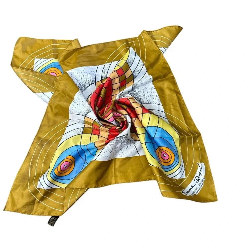 Seiichi Shirai Original Design Scarf Made in Japan Mustard Red Blue Geometric